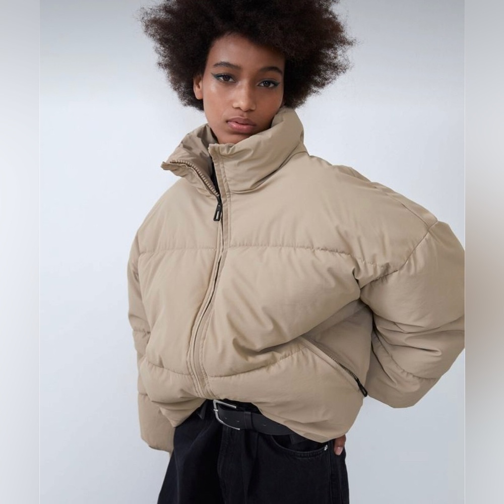 Zara Oversized Tan Puffer Jacket